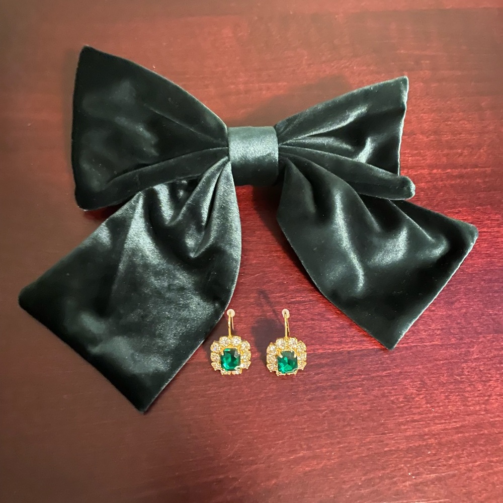 Bow and earrings — perfect for the holidays — Jcrew earrings — Marshall’s bow